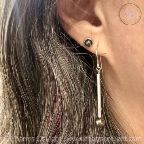 Pyrite Silver Tube Earrings